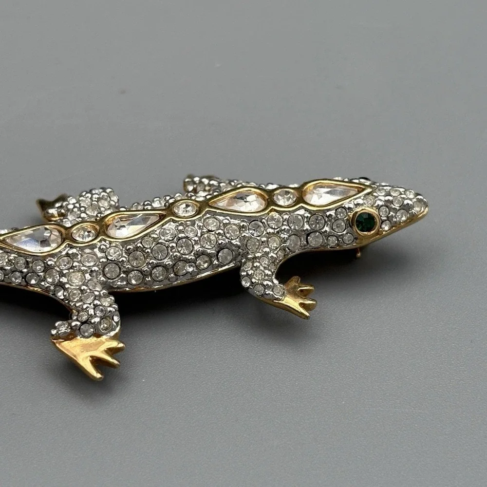 Vintage SAL Swarovski Lizard Brooch Pin Diamante Rhinestone Jeweled Salamander